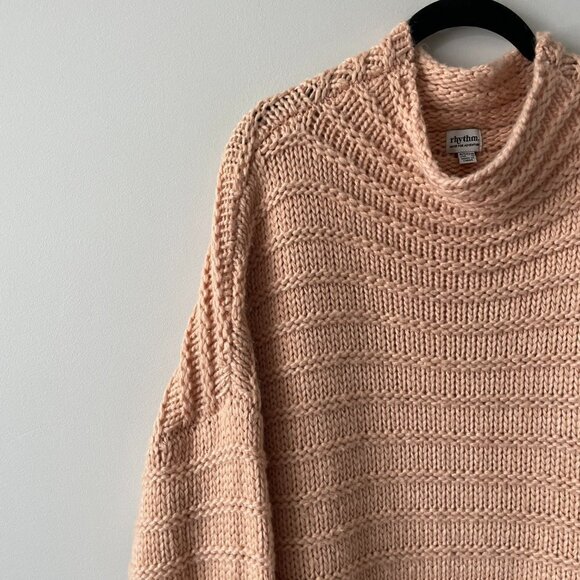 RHYTHM Pullover Chunky Knit Sweater Cowl Necks Blush Pink Medium - Picture 8 of 8